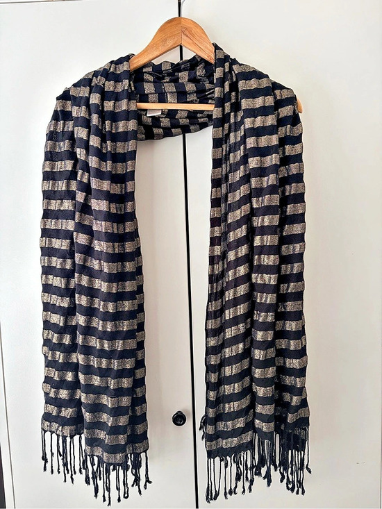 INC International Concepts Accessories - INC International Concepts Striped Fringe Scarf in Black & Gold
